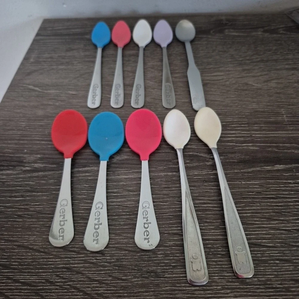 Vintage Baby Spoons Soft Tip Gerber & The First Year Mix Lot Of 10 Total.